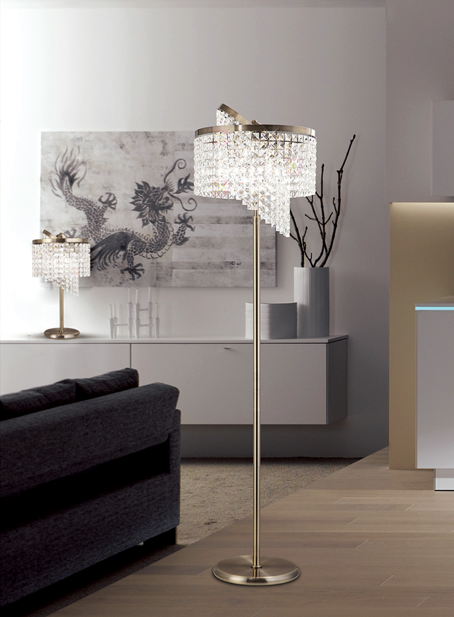 Cortina Crystal Ceiling Lights Diyas Ringed & Square Crystal Fittings